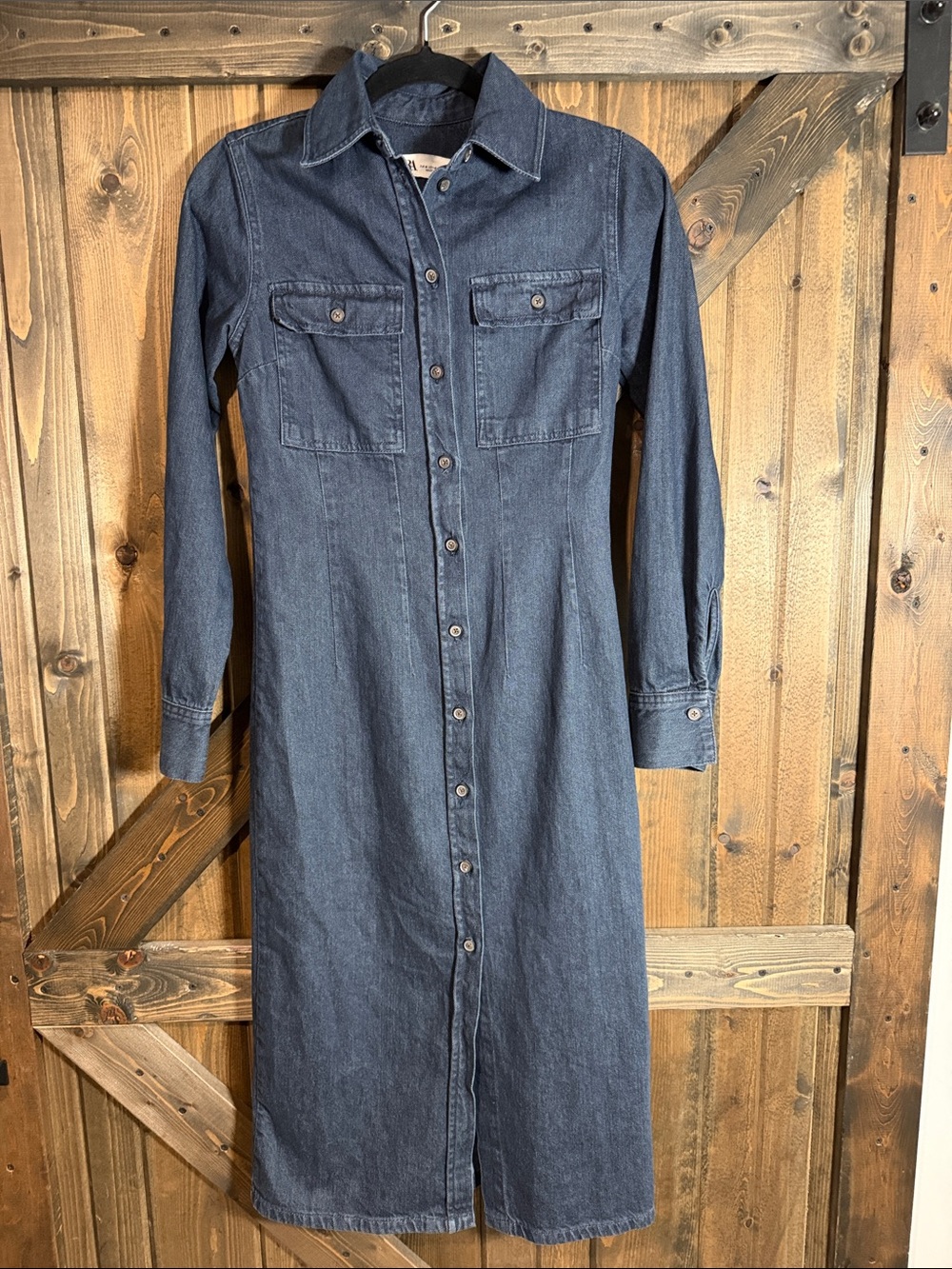 Zara Dark Blue Denim Shirt Dress - Long Sleeve